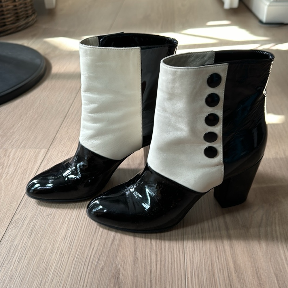 Vintage Chanel Black And White Leather Booties